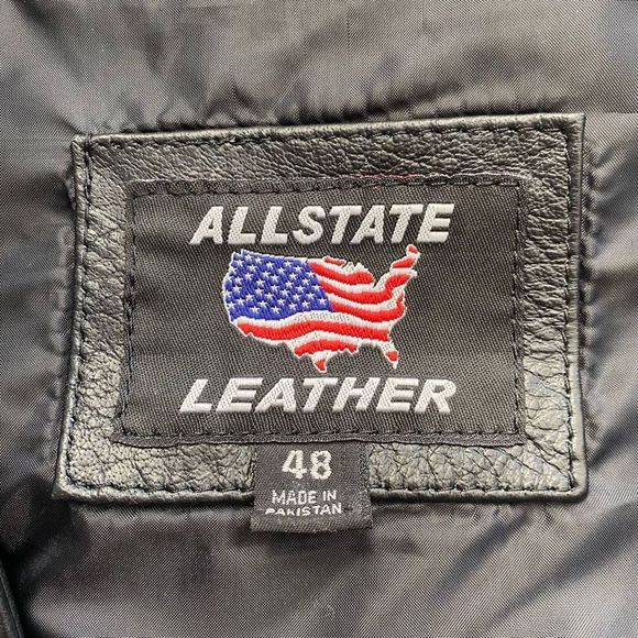 Allstate Black Leather Motorcycle Vest Men’s 48 - Picture 4 of 7